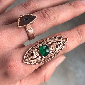 emerald green chalcedony crystal gemstone ring handmade copper